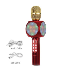 Microfon karaoke Disco LED, fara fir Wster, cu Radio si Recorder, wireless sistem, profesional cu boxe si Bluetooth 4.1 M1, Auriu si Burgundia - Img 4