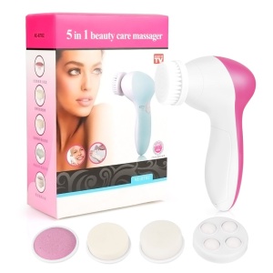 Perie Electrica Ingrijire Piele, Beauty Care Massager, pentru Fata si Corp, 5x Capete de Schimb, 2x Trepte de Viteza, Fara Fir, Culoare Roz