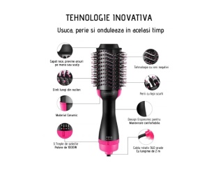 Perie electrica pentru volum cu aer cald One Step 3in1, uscator, perie, ondulator,1000 W, tehnologie Ionica, 3 trepte de temperatura, NECO - Img 3