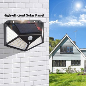 Set 2 aplice solare de perete LED100, 2200mAh, Pentru exterior, Din polisilicon, Fara fir, Cu energie solara IP65, Impermeabile, Cu senzor de miscare, Iluminare la 270 grade, Negru - Img 6