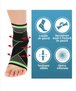 Set 2 Glezniere Elastice, orteze de protectie, prindere cu benzi de fixare elastice, tip bandaj, negru cu verde - Img 3