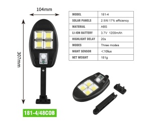 Set 3 x lampa cu incarcare solara, 48 x LED, 3 moduri de functionare, buton ON/OFF CL181-4 K KATHODE
