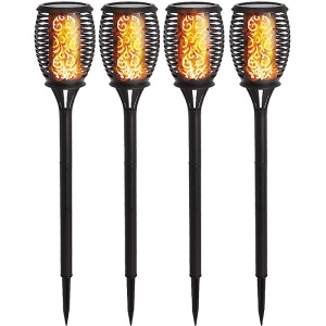 Set 4 lampi solare cu flacara, Impermeabila, Auto On / Off, Negru