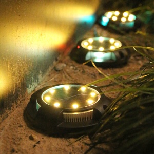 Set 4 lampi solare tip spot pentru gradina, 8 leduri alb cald si 4 leduri multicolor RGB, buton ON/OFF, senzor de lumina 18-12 K KATHODE - Img 9