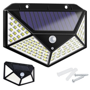 Set 6 Lampi Solare 100 LED, Senzor de Lumina si de Miscare, Buton de ON/OFF si de Setare a Intensitatii Luminii, Incarcare Solara, Indicator Protectie IP65, Lumina Rece, Unghi de detectare 270 Grade, Montaj Pe Perete, Negru - Img 2