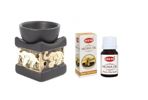 Set aromaterapie suport ceramica elefant + ulei parfumat HEM Palo Santo 10ml