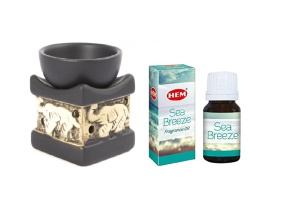 Set aromaterapie ulei parfumat HEM Briza Marii 10ml +suport ceramica elefant