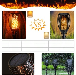 Set doua lampi solare cu flacara, YWX®, IP65, 33 LED-uri, Cu senzor de lumina, Pornire/oprire automata, Pentru exterior, curte, terasa si gradina, Negru - Img 3