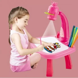 Set Tabla de desenat Electrica cu Proiector Holograme, 24 modele figurine + Set 12 Carioci, Roz - Img 5