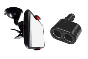 Suport auto telefon universal tip cleste + distribuitor priza bricheta, 2 prize auto cu led KATHODE - Img 7