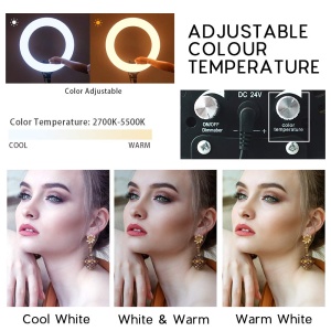 Trepied Lampa LED Circulara Profesional Make-up, Sedinta Foto, Lumina Calda/Rece, 28W, 35cm, Photo Studio, Selfie Telefon, Ring Light - Img 7