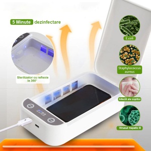 Aparat de dezinfectare si sterilizare cu lumina UVC si aromaterapie cu incarcare USB si portabil, pentru telefoane, chei si alte obiecte mici - Img 4