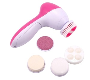 Aparat electric pentru exfoliere si masaj facial, 5 perii incluse si functie de reglare a vitezei, 13x7cm, Roz, viMAG ®