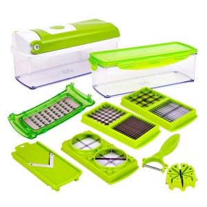 Aparat Multifunctional, Faintec Nicer, Pentru Feliat Fructe sI Legume, Vas Pentru Depozitare Inclus, 11 Moduri Diferite De Taiere, Plastic/ Inox, Verde - Img 3