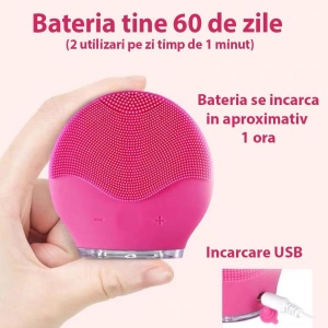 Aparat pentru curatare faciala Pilot, demachiere, masaj si lifting ten, din silicon rezistent la apa, waterproof, intensitate vibratii reglabila, USB - Img 3