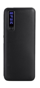 Baterie externa Smart Power Bank, 20000 mAh, 3 x USB, design piele, Negru