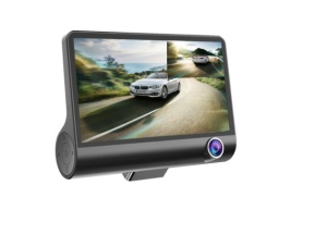 Camera Video Auto de Bord Tripla, Full-HD, 3 Camere - Fata/Spate/Interior, Display 4 Inch, G Senzor, 170 grade, Negru
