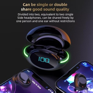 Casti Audio Y80, Wireless TWS, Rezistente la Apa IPX-4, Acumulator carcasa 200mah, Bluetooth V5.1, Afisare LED, Negru - Img 6
