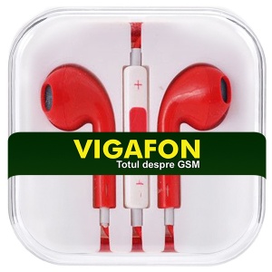 Casti VIGAFON MEGA BASS cu microfon model iPhone conector Jack 3,5mm, Red