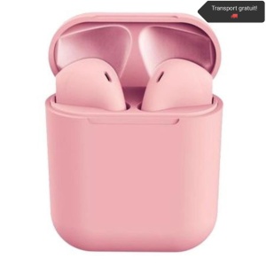 Casti Wireless Bluetooth I12 Macaron Stereo Cu Functie Apelare, Control Muzica, Cutie Incarcare Inclusa, Android/ IOS, Selling Depot, Radio-FM, Aux, SD Card, Roz