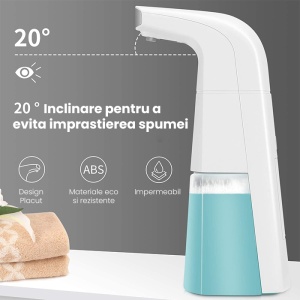 Dispenser Automat Qeno® Dozator Sapun Lichid / Spuma, Dezinfectant Si Antibacterian, Cu Senzor 310ML, ALB - Img 7