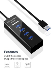 Hub USB 3.0 cu 4 porturi, 5 Gbps, led indicator, cablu 30 cm, negru K KATHODE - Img 7