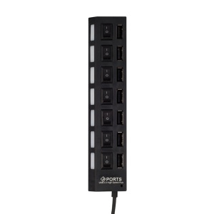 Hub USB, 7 porturi si comutatoare individuale, pana la 480 Mbps, negru - Img 2