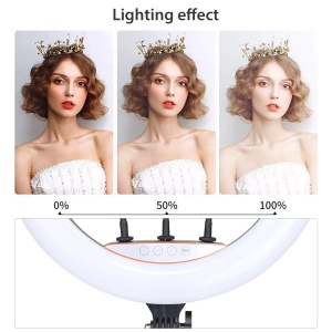 Lampa circulara profesionala RGB, touch control si telecomanda, 3 suporturi pentru telefon, diverse jocuri de lumini, 3 nuante de alb, diametru 45 cm, trepied 210 cm K KATHODE - Img 11