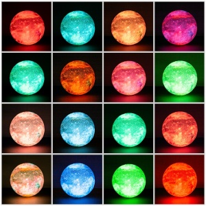 Lampa de veghe in forma de luna, 3D, lumina ambientala multicolora, stativ de lemn, touch K KATHODE - Img 9