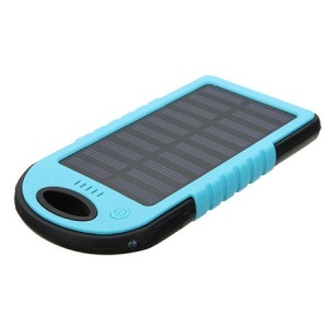 PowerBank , baterie externa portabila cu incarcare solara 5 000mAh, 2x USB si lanterna incorporata, culoare Albastra