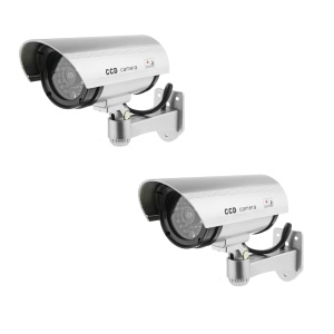 Set 2 camere de supraveghere false Tiessa®, exterior, led indicator, gri