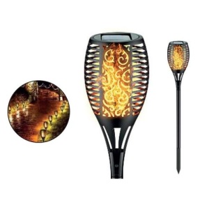 Set 2 lampi solare de exterior cu efect de flacara, pentru gradina, balcon, acumulator 300 mAh 10 x 58 cm, negru - Img 3