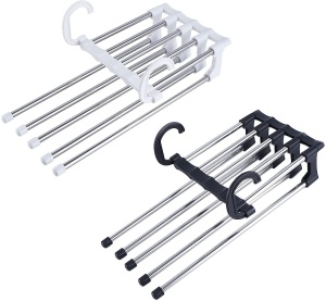 Set 2 umerase pliabile Tiessa pentru 10 perechi de pantaloni, 48 x 15 cm, alb-negru