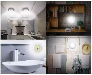 Set 3 lampi LED wireless, control prin telecomanda, 2 trepte de lumina, temporizare 30 min, alimentare cu baterii, Alb, YULMI - Img 7