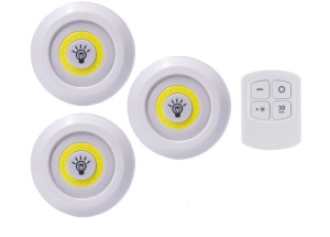 Set 3 spoturi LED cu telecomanda, prindere cu banda dublu adeziva, 3 x baterii AAA, 2 trepte de iluminare, KATHODE - Img 2