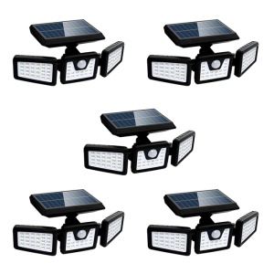 Set 5 lampi solare triple Tiessa, pentru exterior, cu senzor de miscare, rezistente la apa, 74 LED-uri, 2400 mAh, negru