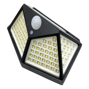 Set 6 Lampi Solare 100 LED, Senzor de Lumina si de Miscare, Buton de ON/OFF si de Setare a Intensitatii Luminii, Incarcare Solara, Indicator Protectie IP65, Lumina Rece, Unghi de detectare 270 Grade, Montaj Pe Perete, Negru - Img 3