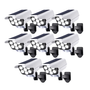 Set 8 Lampi Solare Tip Camera Falsa cu Panou Solar Incorporat 77 LED 7 SMD, Telecomanda, cu Senzori de Amurg, Miscare si Lumina, Rezistenta la Apa IP65, 3 Moduri Functionare, Alb