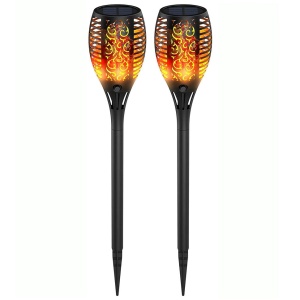 Set doua lampi solare cu flacara, YWX®, IP65, 33 LED-uri, Cu senzor de lumina, Pornire/oprire automata, Pentru exterior, curte, terasa si gradina, Negru