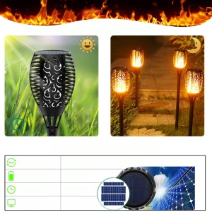 Set doua lampi solare cu flacara, YWX®, IP65, 33 LED-uri, Cu senzor de lumina, Pornire/oprire automata, Pentru exterior, curte, terasa si gradina, Negru - Img 4