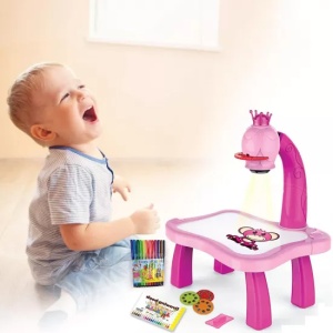 Set Tabla de desenat Electrica cu Proiector Holograme, 24 modele figurine + Set 12 Carioci, Roz - Img 6