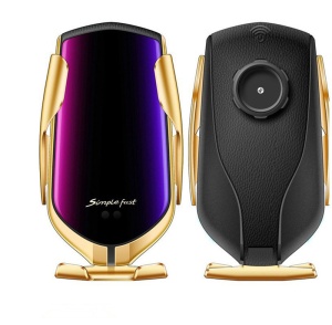 Suport auto cu incarcator wireless, Senzor Inteligent, Fast Charger 10 W, Prindere in grila ventilatie, Auriu - Img 2