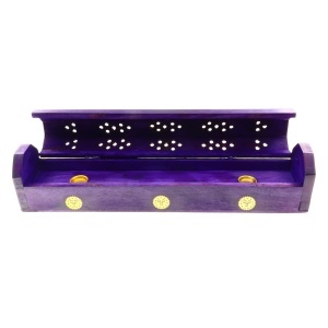 Suport pentru betisoare si conuri parfumate cu loc pentru depozitarea betisoarelor, din lemn, Feng Shui, 6.4 x 30.5 cm, Mov - Img 2