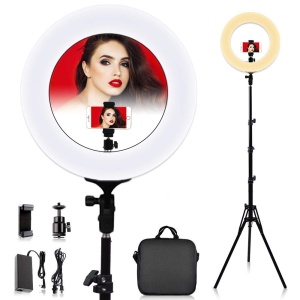 Trepied Lampa LED Circulara Profesional Make-up, Sedinta Foto, Lumina Calda/Rece, 28W, 35cm, Photo Studio, Selfie Telefon, Ring Light - Img 8