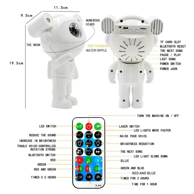 Proiector led galaxie, in forma de astronaut, pentru camera, copii, bluetooth, efect nebula, aurora (5)