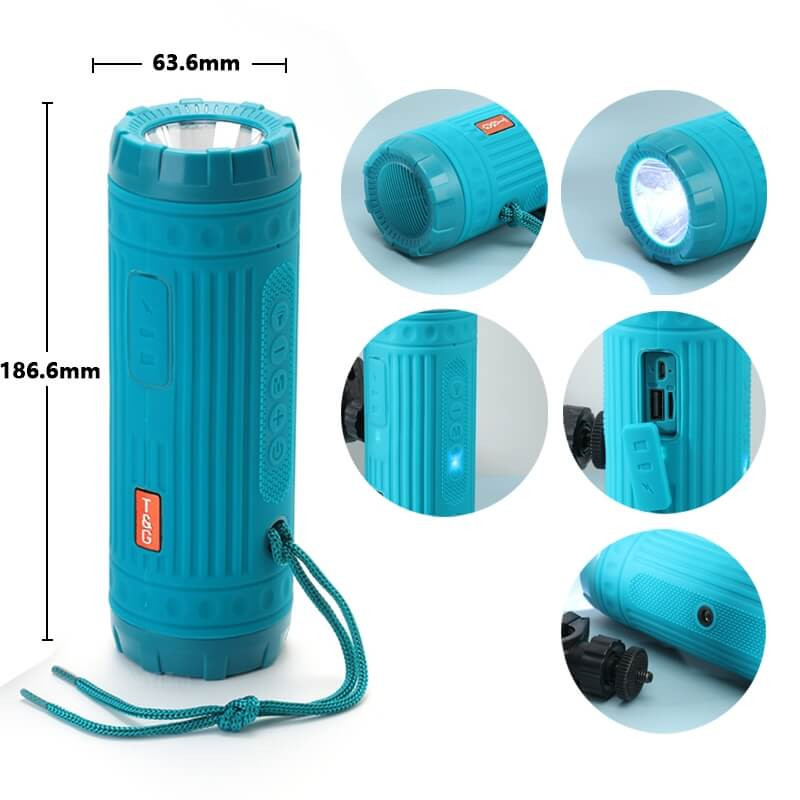 Boxa portabila bicicleta, wireless, bluetooth, 4in1, 10W, lanterna, FM Radio, MP3, WMA, powerbank, USB, TF card, AUX, TG-312 cu dimensiunile produsului