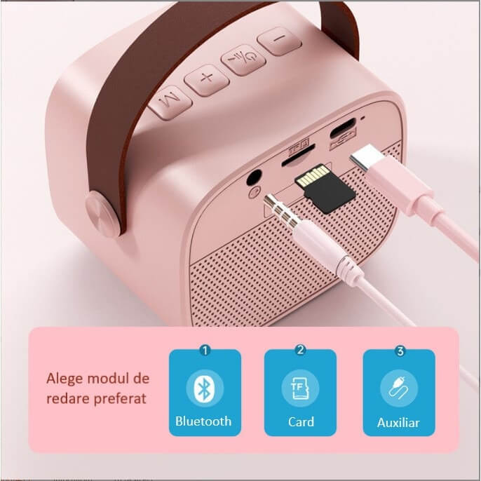Boxa portabila cu microfon wireless, RGB, karaoke, bluetooth, 10W, Aux, card tf - sd, USB tip C