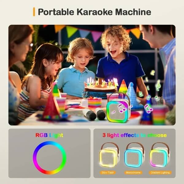 Boxa portabila cu microfon wireless, RGB, karaoke, bluetooth, 10W, Aux, card tf - sd, USB tip C