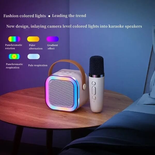 Boxa portabila cu microfon wireless, RGB, karaoke, bluetooth, 10W, Aux, card tf - sd, USB tip C