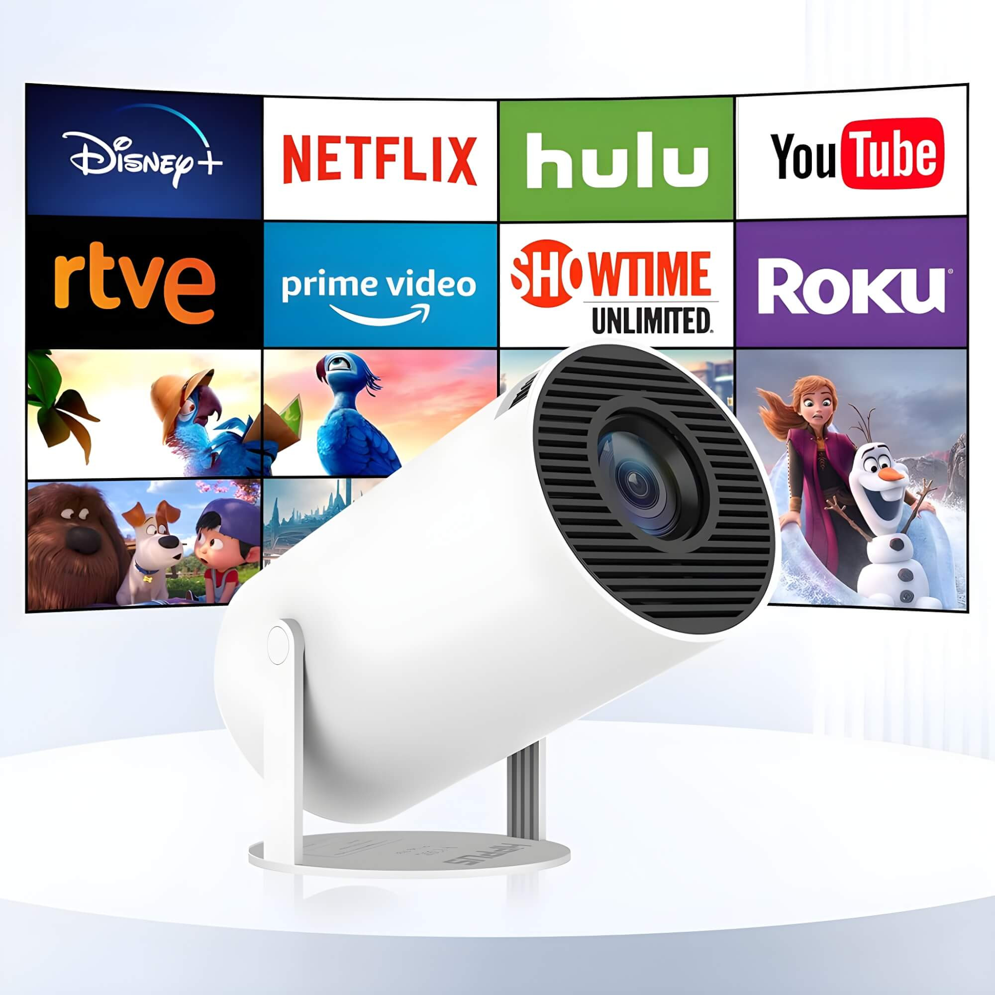 Videoproiector portabil wireless, Smart, 4K, telecomanda, Android TV 11.0, Difuzor incorporat, HDMI, USB
